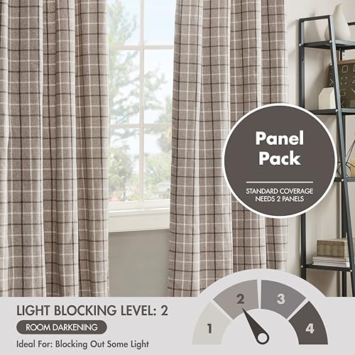 Image of Madison Park Anaheim Cabin Plaid Curtain Window, Thermal Insulated Fleece Lining, Living Room Decor Room Darkening Drape for Bedroom, 1-Single Panel Pack, 50x95, Rod Pocket & Back Tab, Brown