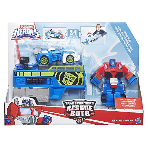 TRANSFORMERS Rescue Bots - Robot 2 en 1 remorque de course Optimus...