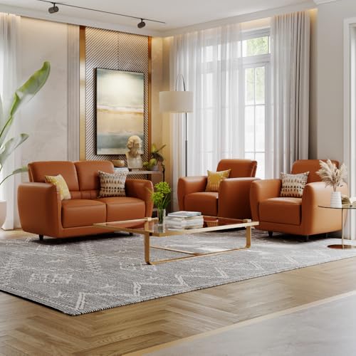 Image of Wakefit Sofa Set | 5 Year Warranty | Sofa 4 Seater, 4 Seater Sofa for Living Room, Wooden Sofa Set, Sofa Set 2+1+1 Seater - Solomon(Robin : Tan)