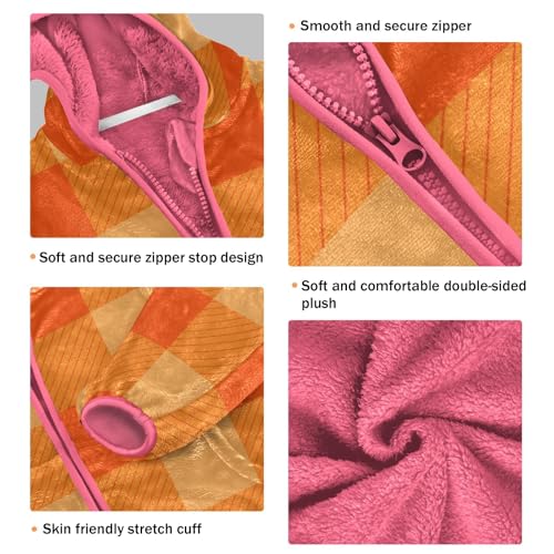 OTVEE Orange Chessboard Plaid Kids Hoodie Jacket Fall Spring Full Zip Warm Outwear Coat3