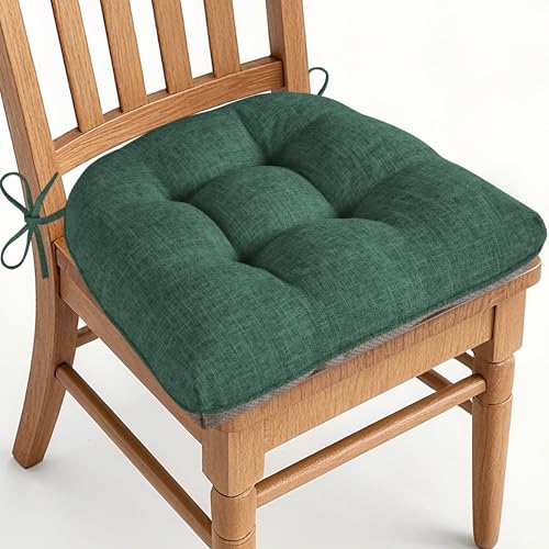 Image of AddGrace Chair Cushions for Dining Chairs Set of 1 Kitchen Seat Cushions with Ties and Non Slip Backing Tufted Indoor Seat Pad for Kitchen Dining Room 18 inch x 17 inch x 3 inch Dark Green