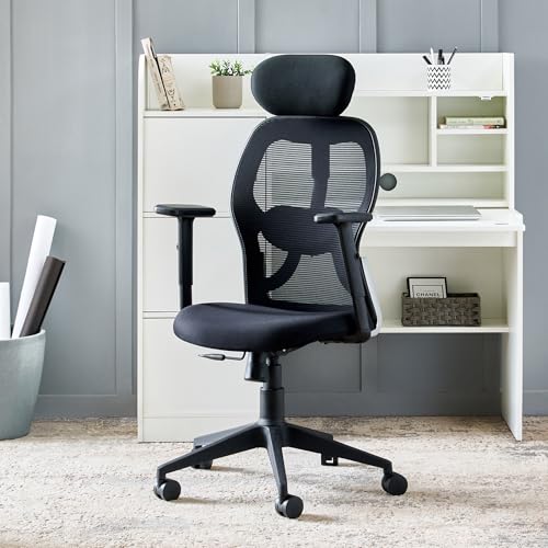 Image of Home Centre | Yuva | Mesh High Back | Nylon | Study and Office Chairs | Black | 1 Year Warranty