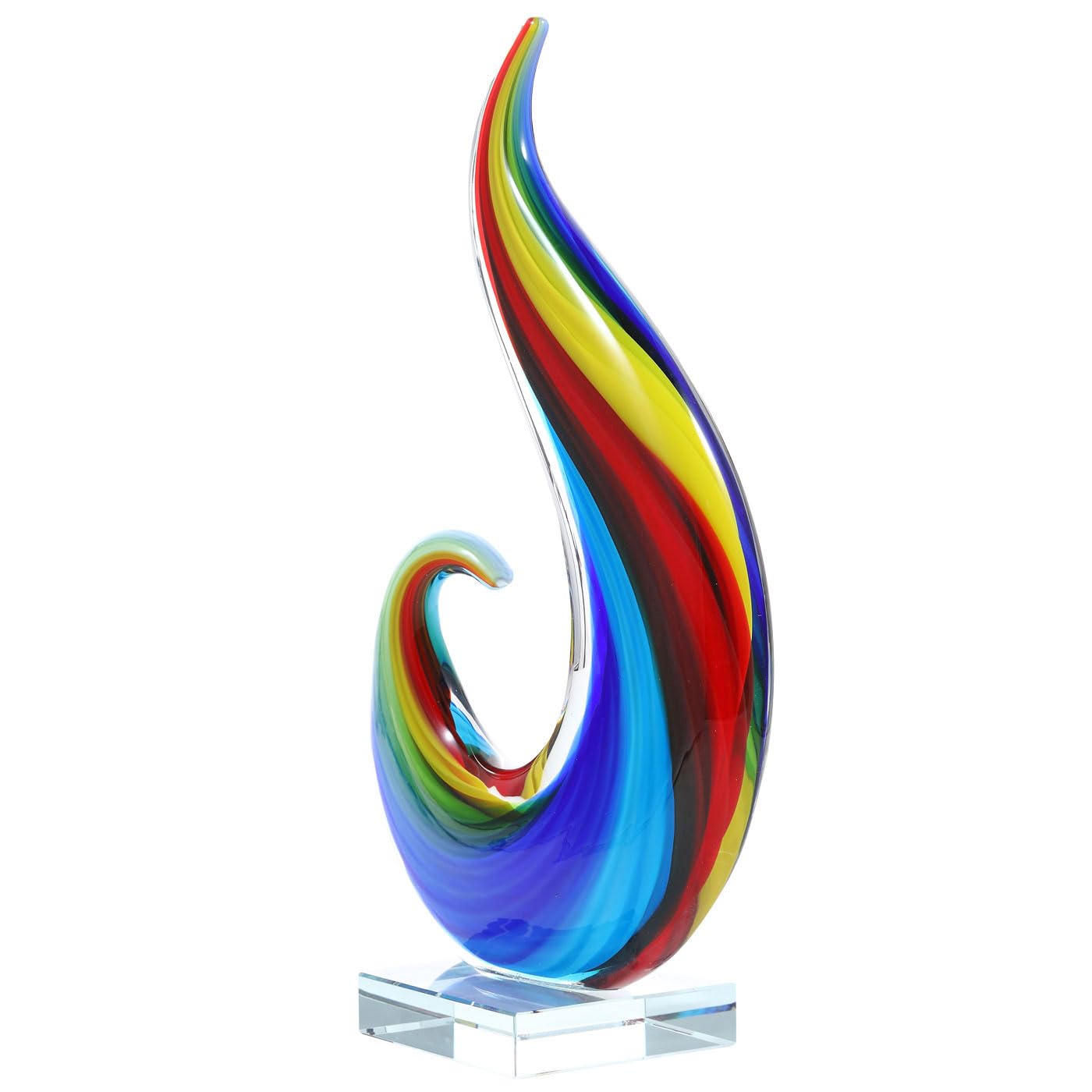 Luxury Lane Hand Blown Rainbow Swirl Sommerso Art Glass Sculpture for Decor 12 inch Tall Centerpiece Table Decoration