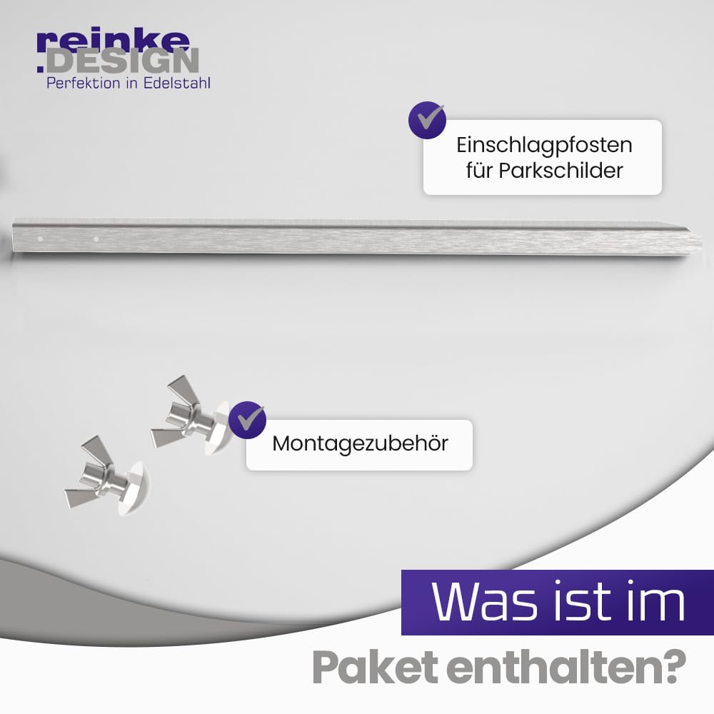 Einschlagpfosten- Erdspieß aus V2A Edelstahl für KFZ-Schilder | Einfache Montage per anschrauben | Witterungsbeständig | Flexible Befestigung | Made in Germany | Inkl. Montagezubehör