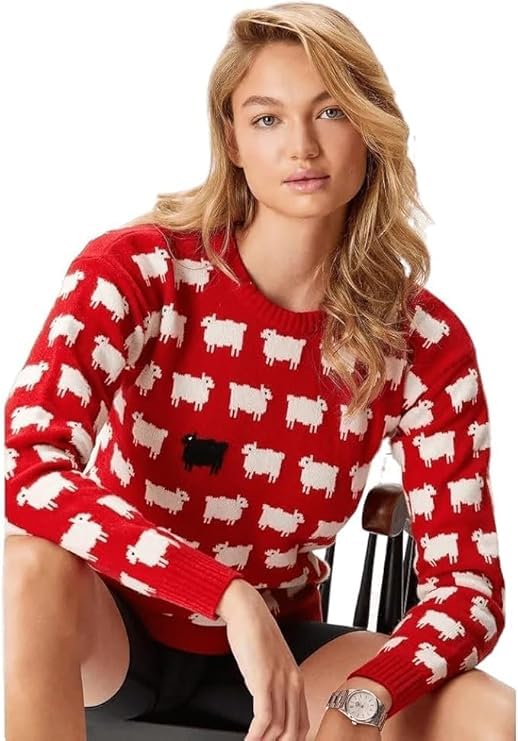 Women's Black Sheep Lady Diana Princess Red Wool Sweater/Christmas Red Pullover Jumper2