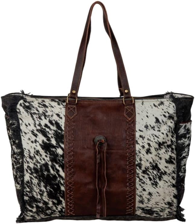 Myra Bag Cow Print Purses for Women - Canvas and Hairon Cowhide Bag with Leather Strap, Cow Hide Western Style Women's Purses
