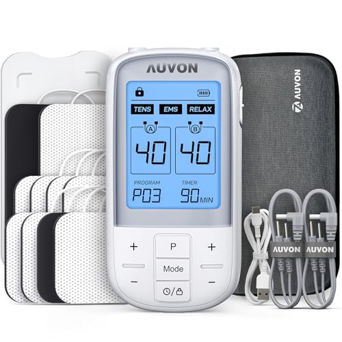 AUVON 3-in-1 TENS Machine, Dual Channel Muscle Stimulator & EMS