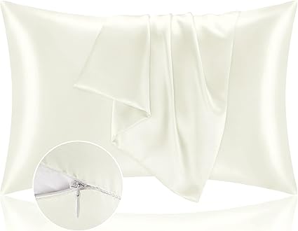 BEDELITE Satin Pillowcase with Zipper, Ivory King Size Pillow Cases Set of 2, Super Soft and Cooling Similar to Silk Pillow Cases, Gift for Women Men(20x36 Inches)