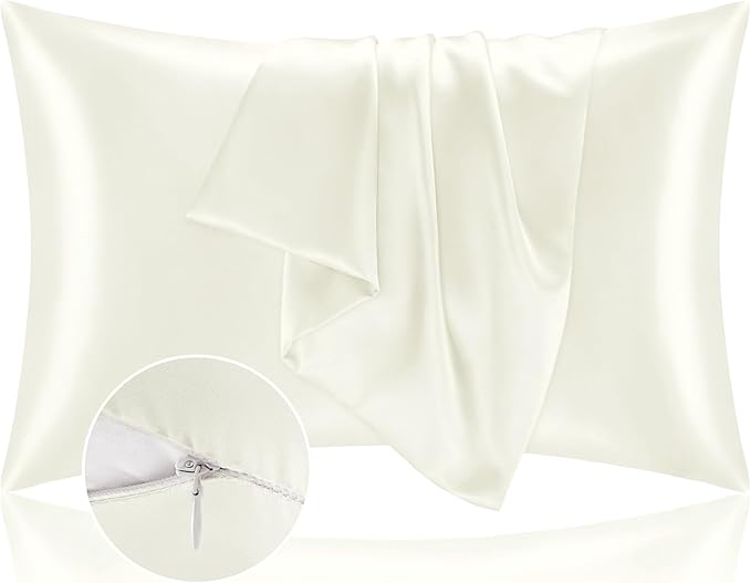 BEDELITE Satin Pillowcase with Zipper, Ivory King Size Pillow Cases Set of 2, Super Soft and Cooling Similar to Silk Pillow Cases, Gift for Women Men(20x36 Inches)
