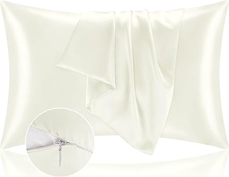 BEDELITE Satin Pillowcase with Zipper, Ivory King Size Pillow Cases Set of 2, Super Soft and Cooling Similar to Silk Pillow Cases, Gift for Women Men(20x36 Inches)