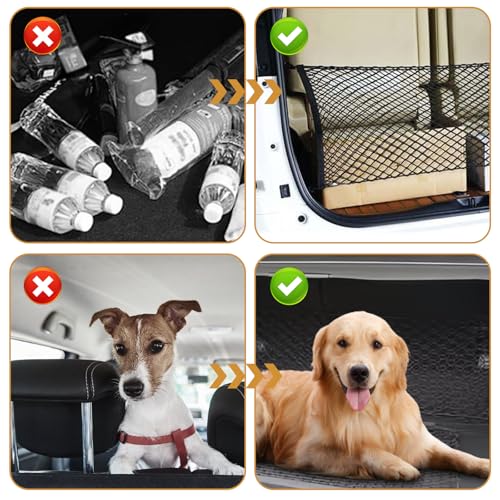Schutzgitter Auto Barriere Trennnetz: Hundegitter Auto Hundeschutzgitter aus Polypropylen mit 4 Haken, Elastizität Hundegitter für den Kofferraum Doppelschicht Trenngitter Kofferraum Hund 120x70cm
