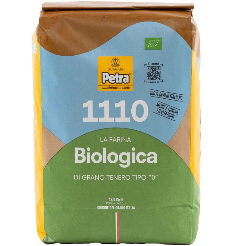 12,5 Kg Petra 1110 Farina Biologica Tipo 0 di Grano Tenero 100% Italiano – W 280-300 – Ideale per Pane, Pizza, Dolci e Pasta Fresca – Alta Idratazione e Lievitazioni