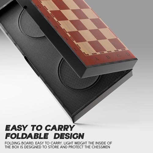 Image of Konex Magnetic Chess Board Game Set | 9.5x9.5 Inch Foldable Board with Inbuilt Storage | New - Brown