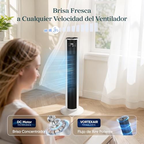 Miniatura 2 de Levoit 20db Ventilador De Torre Con Mando A Distancia, 7.9m S Con Motor Dc, 26w Ventilador Silencioso Con Modo Reposo, 4 Modos Y 12 Velocidades, Temporizador 12h, Pantalla Led, Oscilación 90 , Blanco