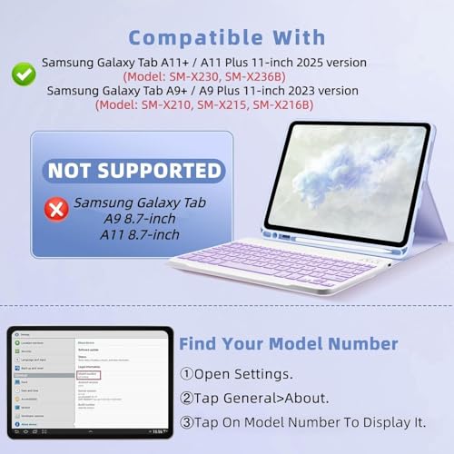 Image of typecase Keyboard case for Samsung Galaxy Tab A11+ / A11 Plus 2025 (11 Inch) & A9+ / A9 Plus 2023 (11 Inch),7-Color Backlit & Touchpad,Multi Angle,Wireless Magnetically Detachable Keyboard Cover-Black