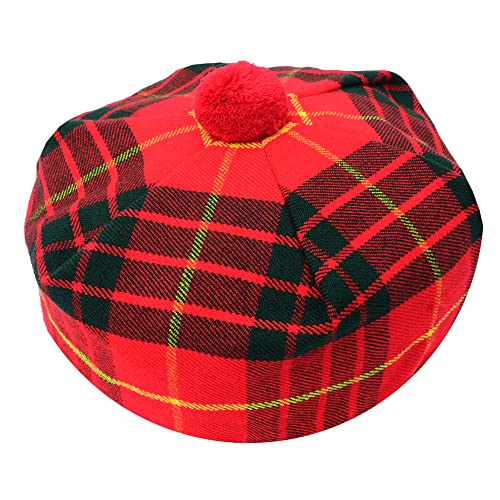 Imperial Kilt Products Sombrero de lana acrílica tradicional escocesa Tam o' Shatner con pompones,talla única,varios tartanes,boina de bálsamo,sombrero plano Jimmy,gorra plana,Camron Red Tartan,L/XL