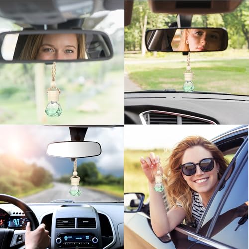 Image of Whaline 30Pcs Oil Air Freshener Diffuser Car Hanging Rhombus Bottle Empty Glass Perfume Bottle Pendant with Funnel Pipette for Essential Oil Fragrance Aromatherapy Vial Decor, 8 ML