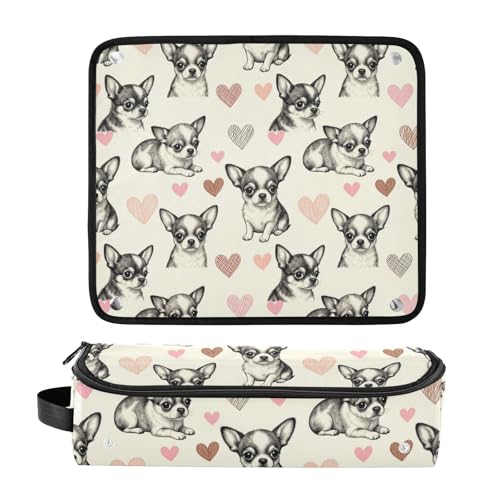 Bolsa de viaje para herramientas de cabello para mujeres con estera para plancha y estuche impermeable para planchas y rizadores, organizador de accesorios para el cabello con diseño de chihuahuas miniatura 3