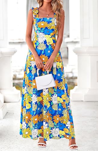 Image of BTFBM Dresses for Women Summer 2026 Formal Sleeveless Smocked Floral Long Wedding Guest Dress Party Spring