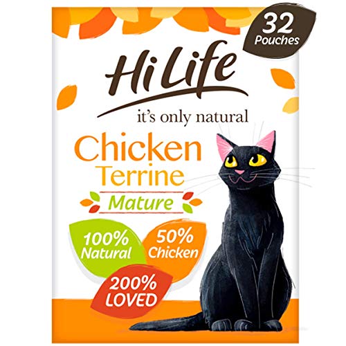 HiLife it's only natural - Complete Wet Food for Mature Cats (7+) - Chicken Terrine in Jelly - 100% Natural Ingredients Grain Free, 32 Pouches x 70g