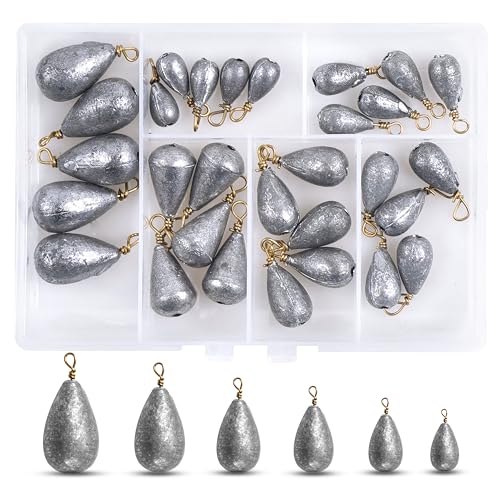 Fishing Weights Sinker Kit-30pcs Assorted Bass Casting Sinker Weights Bell Sinkers Drop Shot Weights...