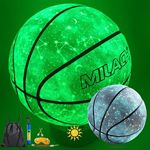 MILACHIC Basketball Glow in the Dark Basketball Ball Size 5/27.5', Glowing Composite Leather...