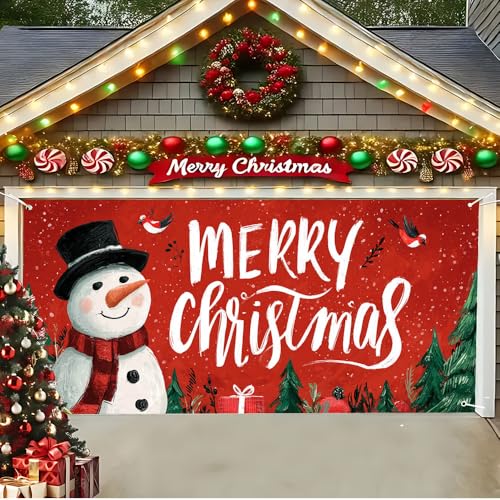 Image of Christmas Garage Door Decorations 6 x 13 ft, Snowman Cover