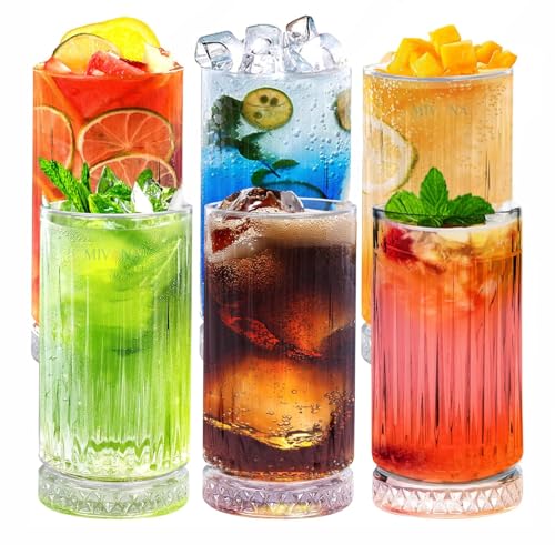 Image of Premium Juice Glasses Drinking Glasses,Highball Lead-Free Glasses,Tumblers for Water,Juice,Beer,Cocktail and Mixed Drinks- Pieces,Transparent(Crystal Glasses,6 Count(Pack of 1)),350 ML