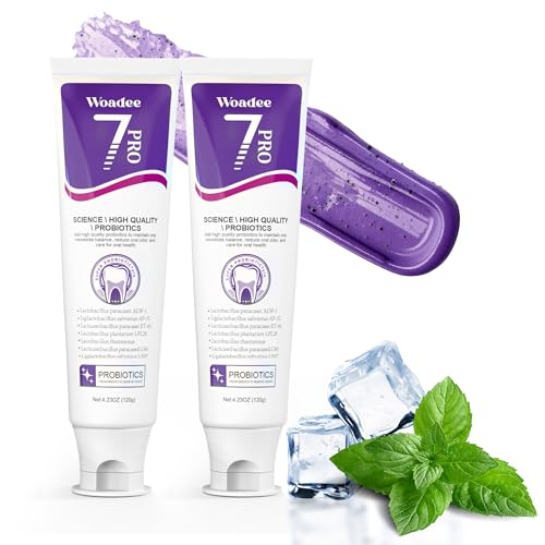 7-Pro Whitening Toothpaste with 7 Probiotics Advanced Stain Removal Formula for Gum Health Purple Burst Beads for Fresh Breath Fluoride-Free & Enamel Safe (2 PCS)
