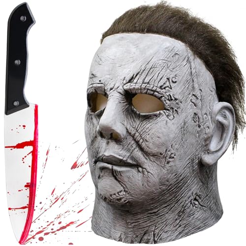 wenweo Michael Myers Maske aus Latex - Originalgetreue Halloween Maske horror für Erwachsene - Michael Myers Kostüm Zubehör für Mottoparty & Horror Party(Narbe)