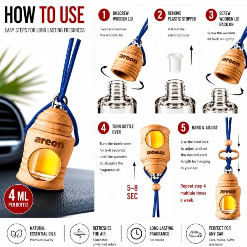 Image of AREON Fresco Premium Hanging Car Air Freshener, Hawaii, Pack of 1 | Premium Wooden Hanging Car Air Freshener with an Elegant, Compact Design. Suitable for Use in Cars, Suvs, Vans, and Trucks.