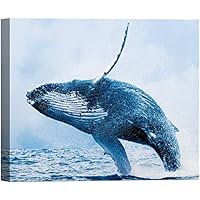 SIGNWIN Canvas Wall Art A Humpback Whale Swimming in The Blue Ocean Marine Life Wildlife Photography Realism Nautical Closeup Relax/Calm for Living Room, Bedroom, Office - 12x18 inches
