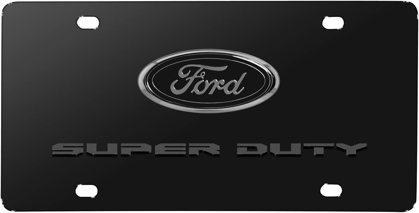 iPick Image for Ford Super-Duty 3D Dark Gray Logo on Black Stainless Steel License Plate - Official Licensed