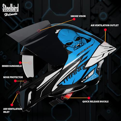 Image of Steelbird SBA-20 Strange ISI Certified Flip-Up Graphic Helmet for Men and Women with Inner Silver Sun Shield
