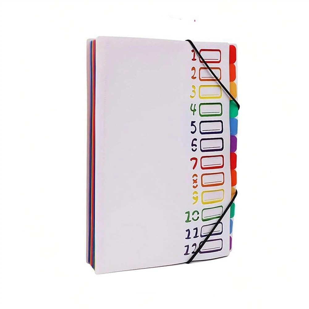 Carpeta de documentos Clasificador de proyectos expandible 12 bolsillos, tamaño A4, multicolor, organizador carpetas plástico mensual resistente para oficina(Blanco)