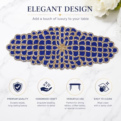 Image of MFU Made For You Premium Handcrafted Glass Beaded Table Runner (13x36 Inch, Dark Grey & Gold) | Elegant Decor for Dining Table | Perfect for Weddings, Parties, Events & Everyday Home Use