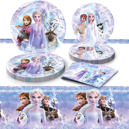 Cute Cartoon Birthday Decoration Supplies Including 9 and 7 Paper Plates Tablecloth and Napkins for 20 Guests. Birthday Tableware Sets for Boys and Girls