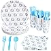 Blue Panda Elephant Animal Pattern Party Supplies for Baby Showers and Birthdays - Plates, Knives, Spoons, Forks, Napkins, and Cups, Serves 24