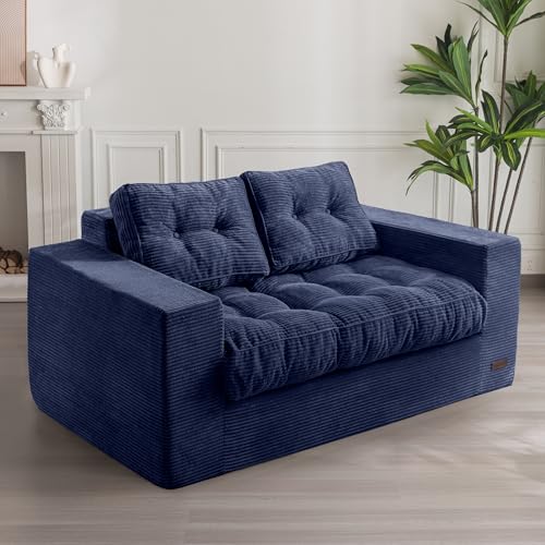 MAXYOYO Bean Bag Chair for Adults, Upholstered Floor Sofa with Armrests, Loveseat Boneless Couch with Tufted Cushion & Backrest, Sofa in A Box, Large Bean Bag Couch for Bedroom Living Room, Navy