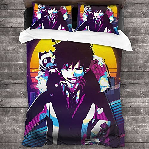 LoisesJShaw Blue Exorcist Three-Piece Bed Cover, Breathable and Comfortable Quilt Cover, Including 1 86x70 Quilt Cover and 2 20x30 Pillowcases