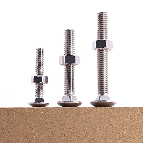 Image of M8-1.25 x 80mm (8 Sets) Carriage Bolt DIN603 with Hex Nut DIN934, Full Coarse Thread, 304 Stainless Steel 18-8, Round Head Square Neck Screws Coach Bolt