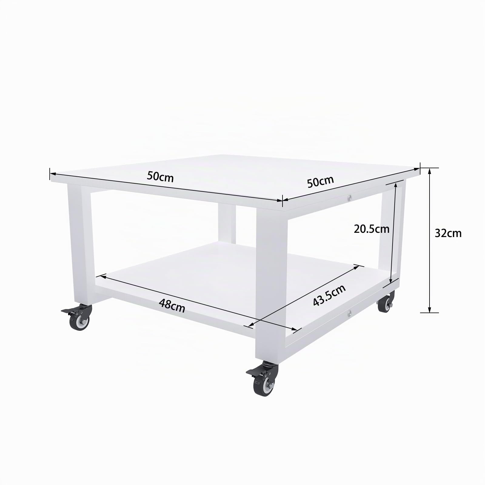 PUNCIA Mesa para Impresora de 2 Niveles con Ruedas 50 x 50 x 30 cm Soporte para Impresora móvil de Madera y Metal Carro para Impresora Estante de Almacenamiento Blanco para Oficina Hogar Escuela