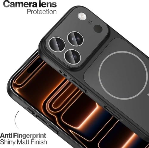 Image of DIZORO Magnetic Case for iPhone 17 Pro Case [Compatible with MagSafe][Built-in Camera Lens Protector] Slim Soft Silicone Bumper Shockproof Metallic Luster Back Cover Phone Case (Black)