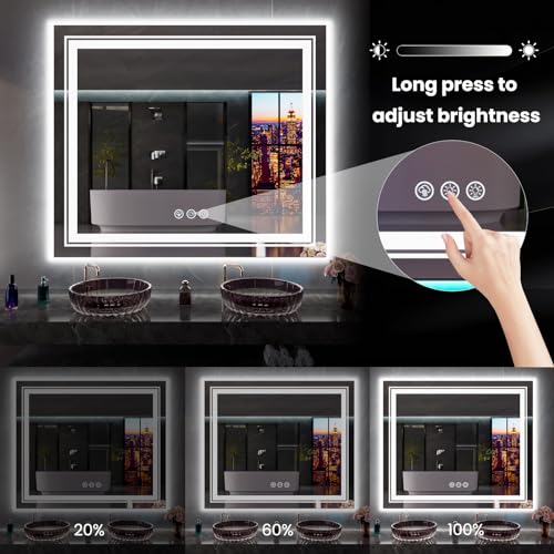LED Mirror for Bathroom, 72"X36" with 8 RGB Backlit +3 Front Lit (Adjustable Individually), Anti-Fog, Large Lighted Bathroom Vanity Mirror for Wall,Shatterproof,Memory Function,Tempered Glass