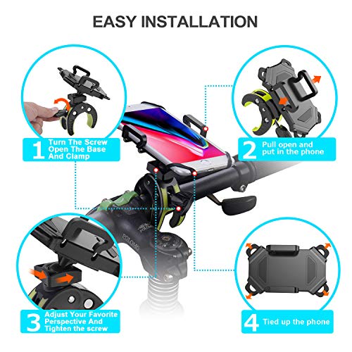 Asunby Bike Phone Mount,Bicycle Cell Phone Holder,Universal Motorcycle Handlebar Rack With 360° Rotation Adjustable Anti Shake Silicone Bands Cycling Fit All Smart Iphone 14 13 Pro Max,Galaxy #TOP5