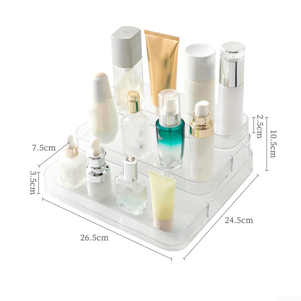 Confezione da 2 organizer in acrilico trasparente con tre ripiani per bottiglie di profumo, cura della pelle e medicine, design a gradini larghi per grandi contenitori, per uso domestico e bagno
