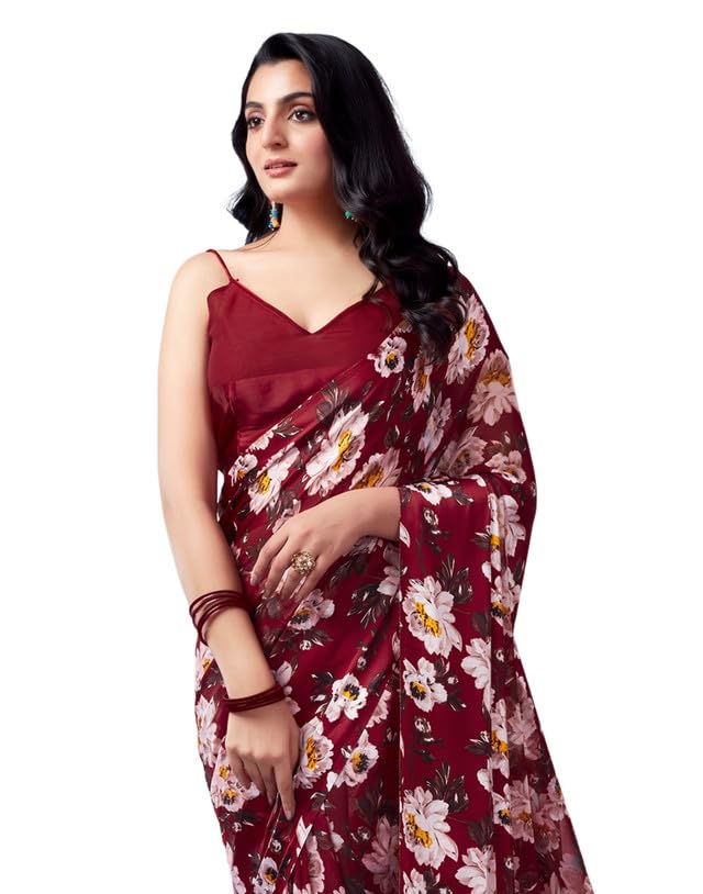 SIRIL Women's Georgette Floral Printed Saree With Unstitched Blouse Piece
