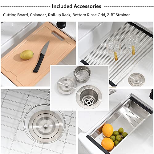 33 Inch Fireclay Farmhouse Sink Workstation - Hovheir 33X21 Workstation Apron Front Farm Kitchen Sink White Ceramic Porcelain Single Bowl Farm Sink Extra Deep Wide Curved Front Undermount Farm Sinks #TOP6