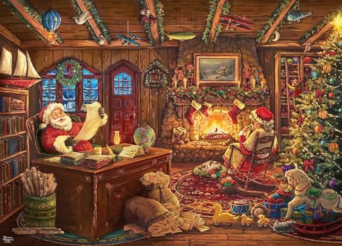 Ceaco - Puzzle Thomas Kinkade Santa Checking His de 300 piezas para adultos, arte de Thomas Kinkade, tamaño terminado 26.6 x 8 x 2.25 pulgadas, hecho en USA, cartón reciclado, incluye póster miniatura 2