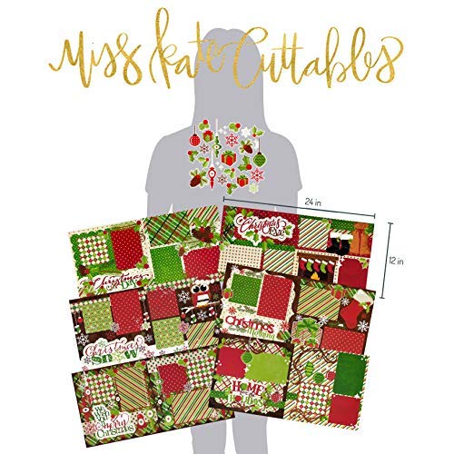 Printed Layout & Die Cuts Kit - Christmas Basics Layouts - By Miss Kate Cuttables - 6-2 Page 12"X12" Layouts On 80Lb Specialty Paper & 30 Coordinating Die Cuts - Exclusive Original Matching Kit #TOP1